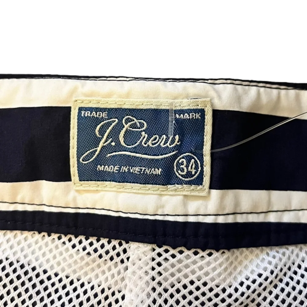 NWT J. Crew 9” Striped Nautical Board Shorts Swim Trunks Navy & White Mesh Lined - Picture 6 of 13